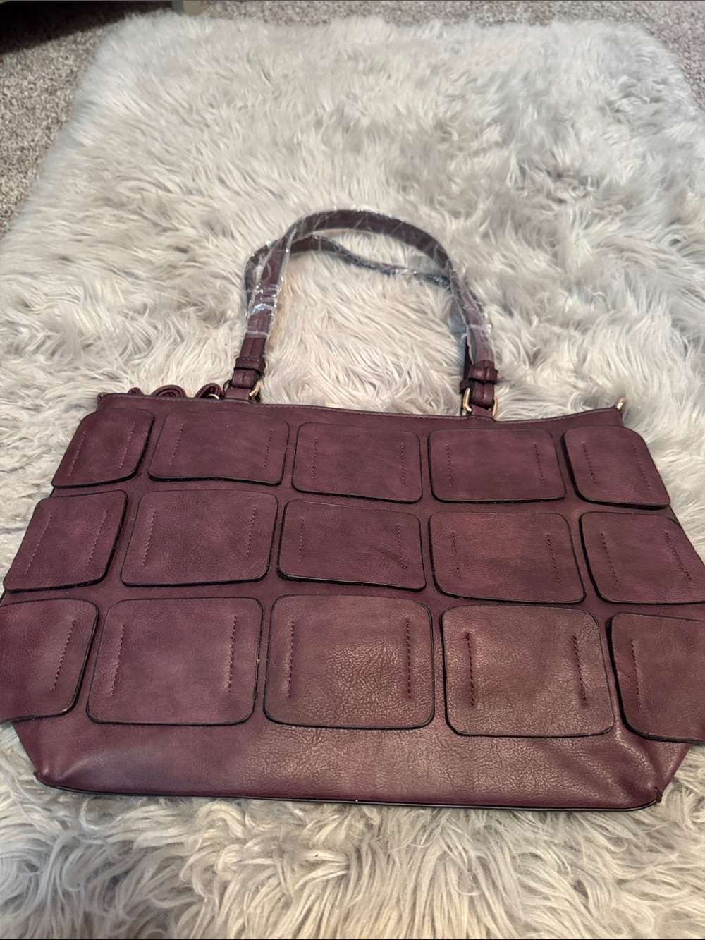 Structured Patchwork Tote Bag in Burgundy
